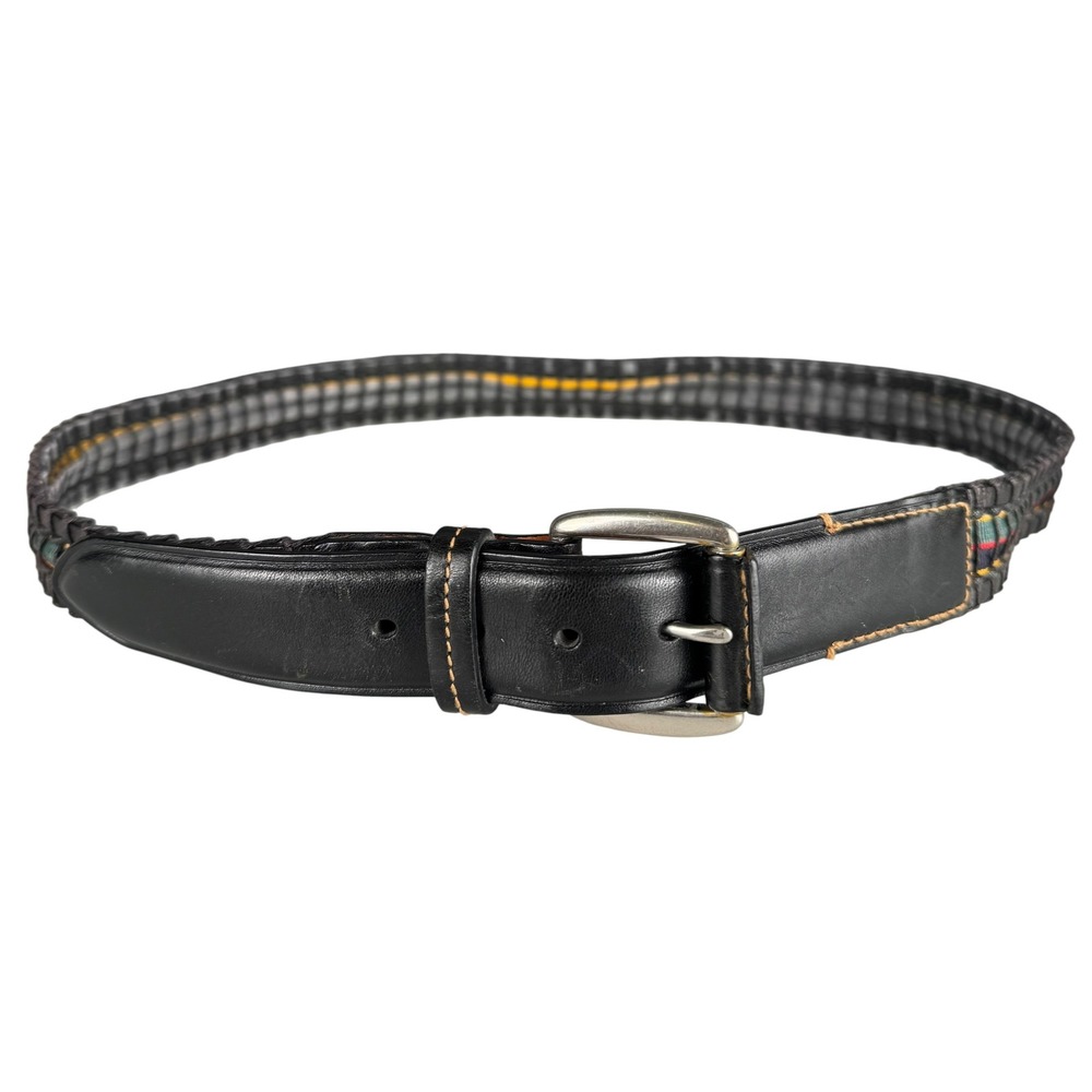 Trafalgar Mens Woven Leather Striped Fabric Belt Black‎ 1104TF09-001 Size 36 90